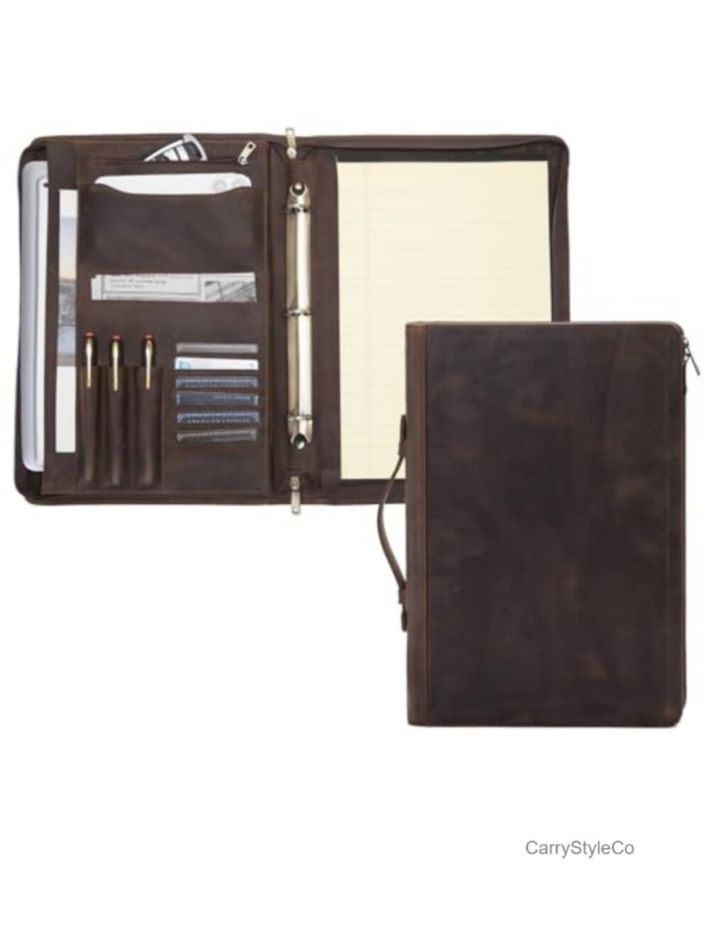 Full-Grain Leather Portfolio 8.5x14 Legal Pad 15" Laptop 3-Ring Binder
